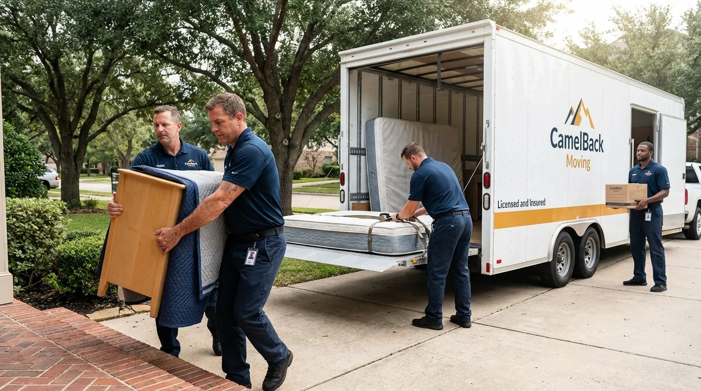 Crew loading residential truck for cross-state move from Kiowa, KS